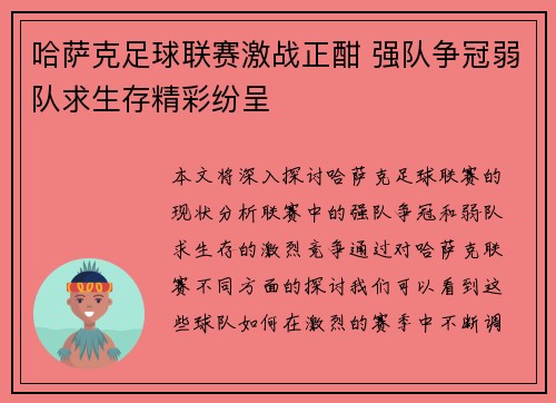哈萨克足球联赛激战正酣 强队争冠弱队求生存精彩纷呈