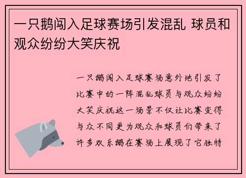 一只鹅闯入足球赛场引发混乱 球员和观众纷纷大笑庆祝