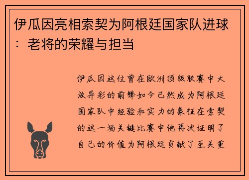 伊瓜因亮相索契为阿根廷国家队进球：老将的荣耀与担当