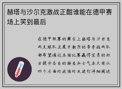 赫塔与沙尔克激战正酣谁能在德甲赛场上笑到最后