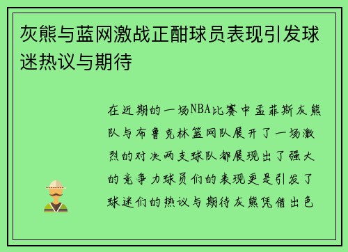 灰熊与蓝网激战正酣球员表现引发球迷热议与期待