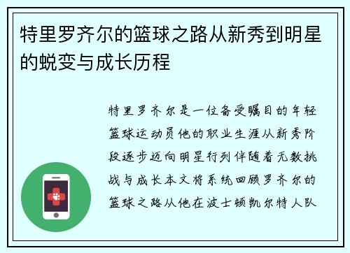 特里罗齐尔的篮球之路从新秀到明星的蜕变与成长历程