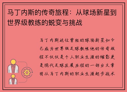 马丁内斯的传奇旅程：从球场新星到世界级教练的蜕变与挑战