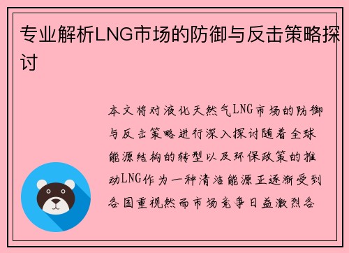 专业解析LNG市场的防御与反击策略探讨